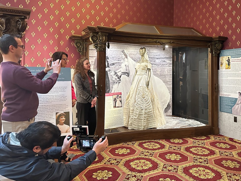Monte Durham say yes to the dress atlanta wedding dress museum display case media press event unveilingfirst ladies national historic site library jackie o beyond camelot exhibit.JPG