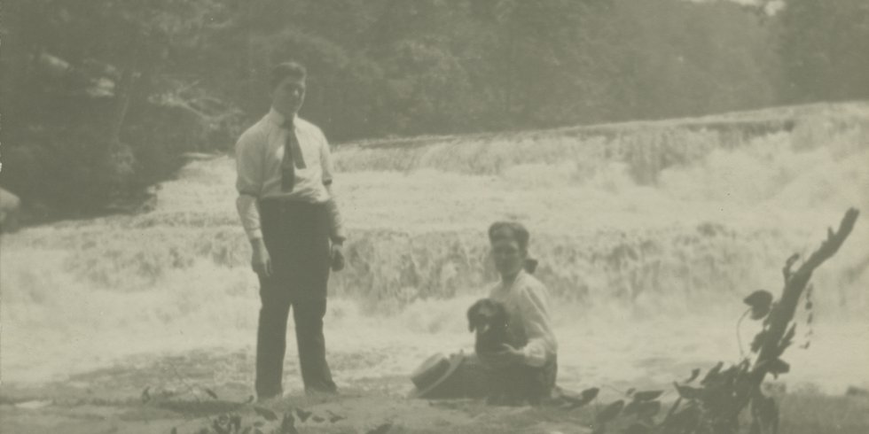 5-20 A Riverday Walk Through Time - Gorge 1929 - Couple with dog at falls.jpg